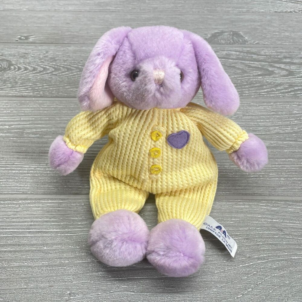 Vintage A&A Purple Bunny Rabbit 9' Beanbag Plush Yellow Thermal Waffle Pajamas